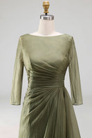 Load image into Gallery viewer, Dusty Sage A Line Bateau Neck Long Mother of the Bride Dress with Sleeves