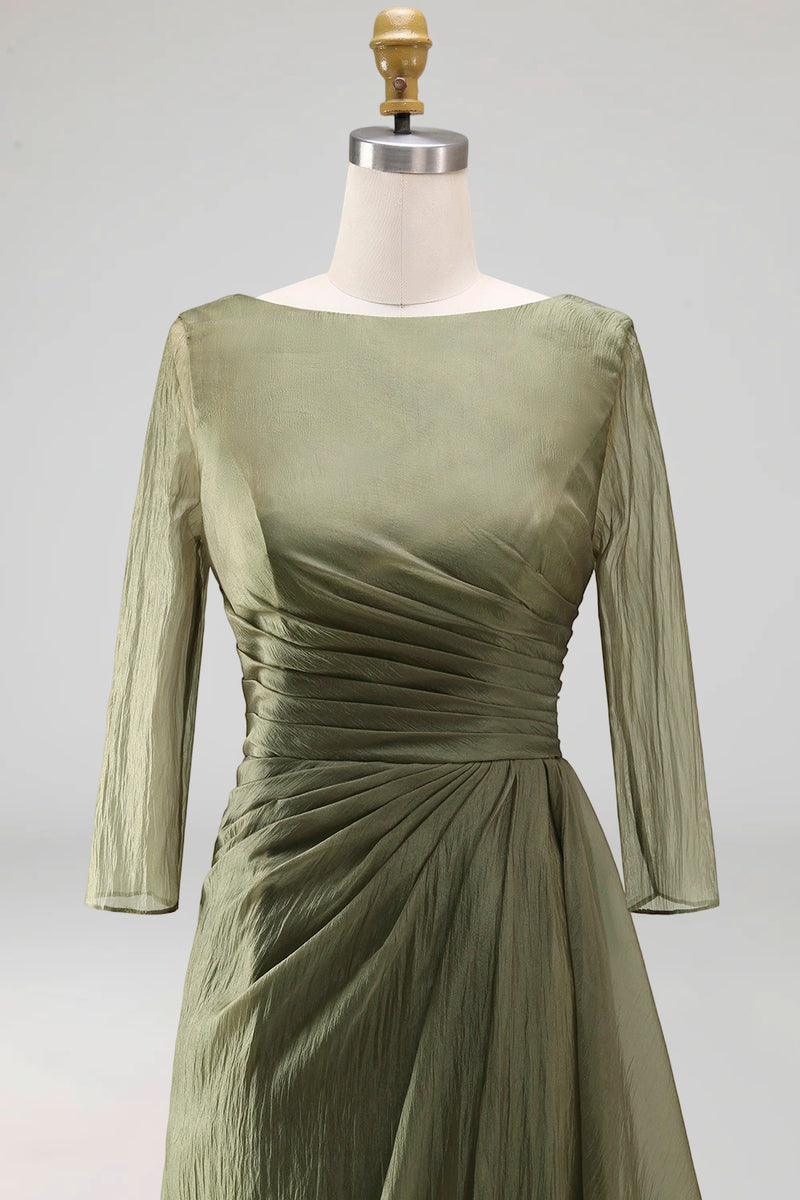 Load image into Gallery viewer, Dusty Sage A Line Bateau Neck Long Mother of the Bride Dress with Sleeves