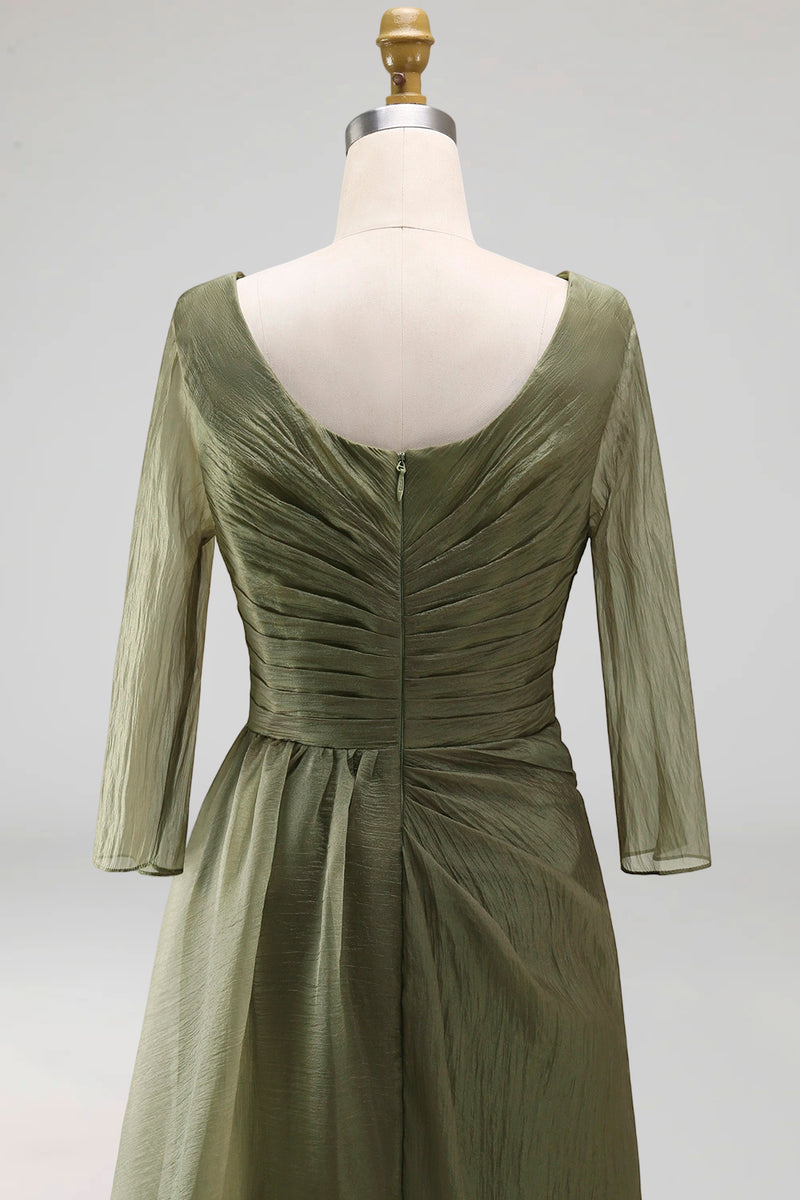 Load image into Gallery viewer, Dusty Sage A Line Bateau Neck Long Mother of the Bride Dress with Sleeves