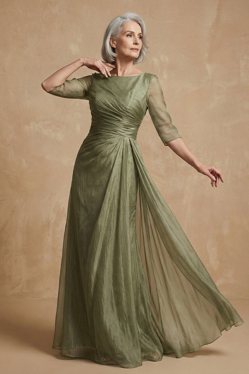 Load image into Gallery viewer, Dusty Sage A Line Bateau Neck Long Mother of the Bride Dress with Sleeves