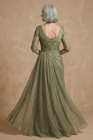 Load image into Gallery viewer, Dusty Sage A Line Bateau Neck Long Mother of the Bride Dress with Sleeves