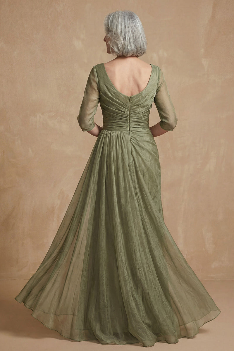 Load image into Gallery viewer, Dusty Sage A Line Bateau Neck Long Mother of the Bride Dress with Sleeves