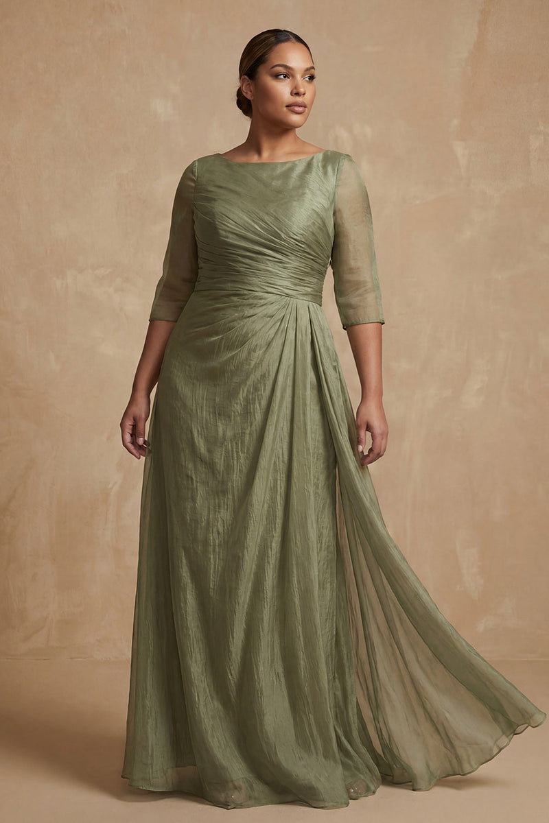 Load image into Gallery viewer, Dusty Sage A Line Bateau Neck Long Mother of the Bride Dress with Sleeves