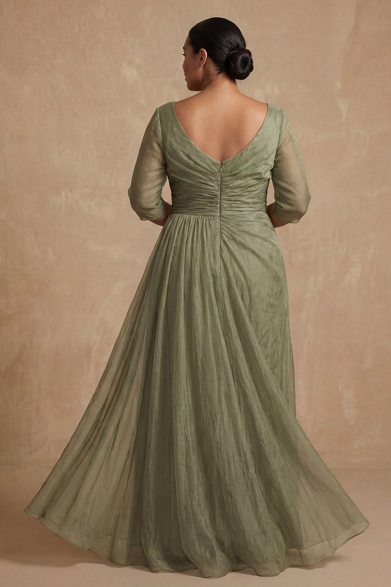 Load image into Gallery viewer, Dusty Sage A Line Bateau Neck Long Mother of the Bride Dress with Sleeves