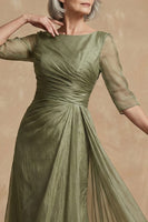 Load image into Gallery viewer, Dusty Sage A Line Bateau Neck Long Mother of the Bride Dress with Sleeves