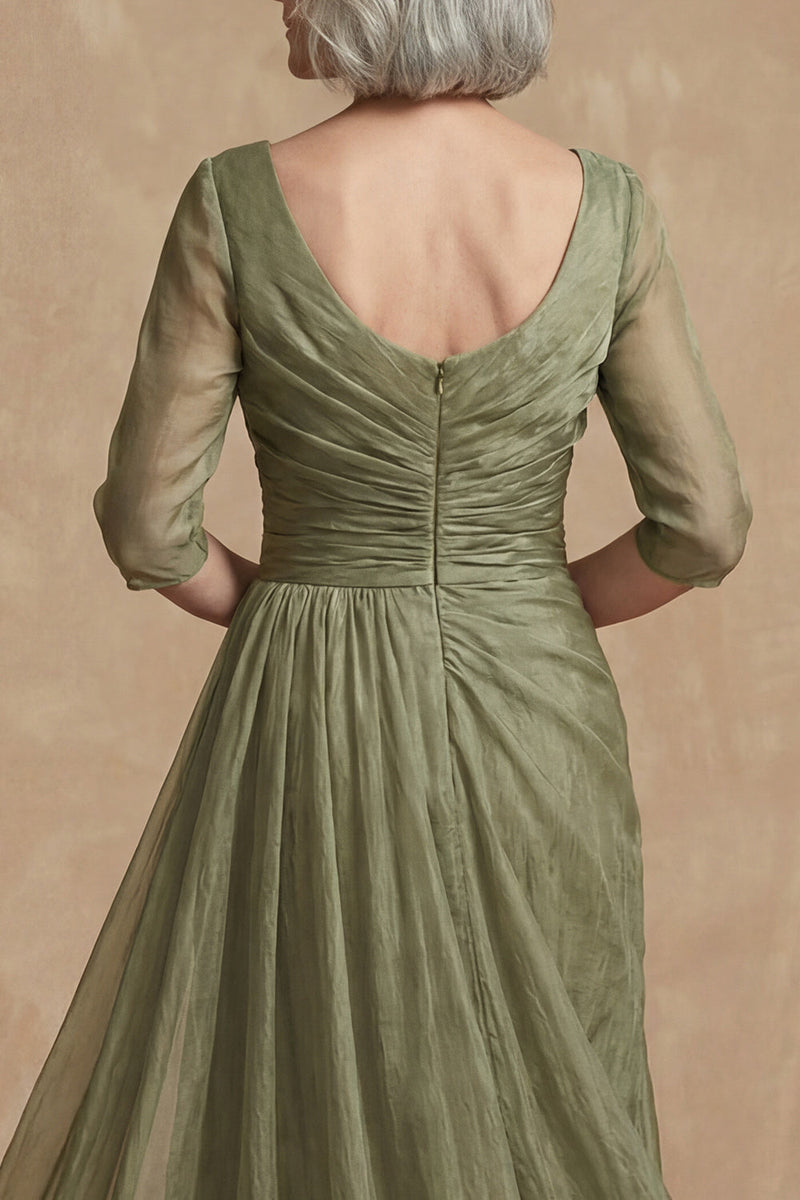 Load image into Gallery viewer, Dusty Sage A Line Bateau Neck Long Mother of the Bride Dress with Sleeves