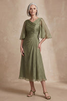 Load image into Gallery viewer, Dusty Sage Flutter Sleeves Long Ruched Mother of the Bride Dress