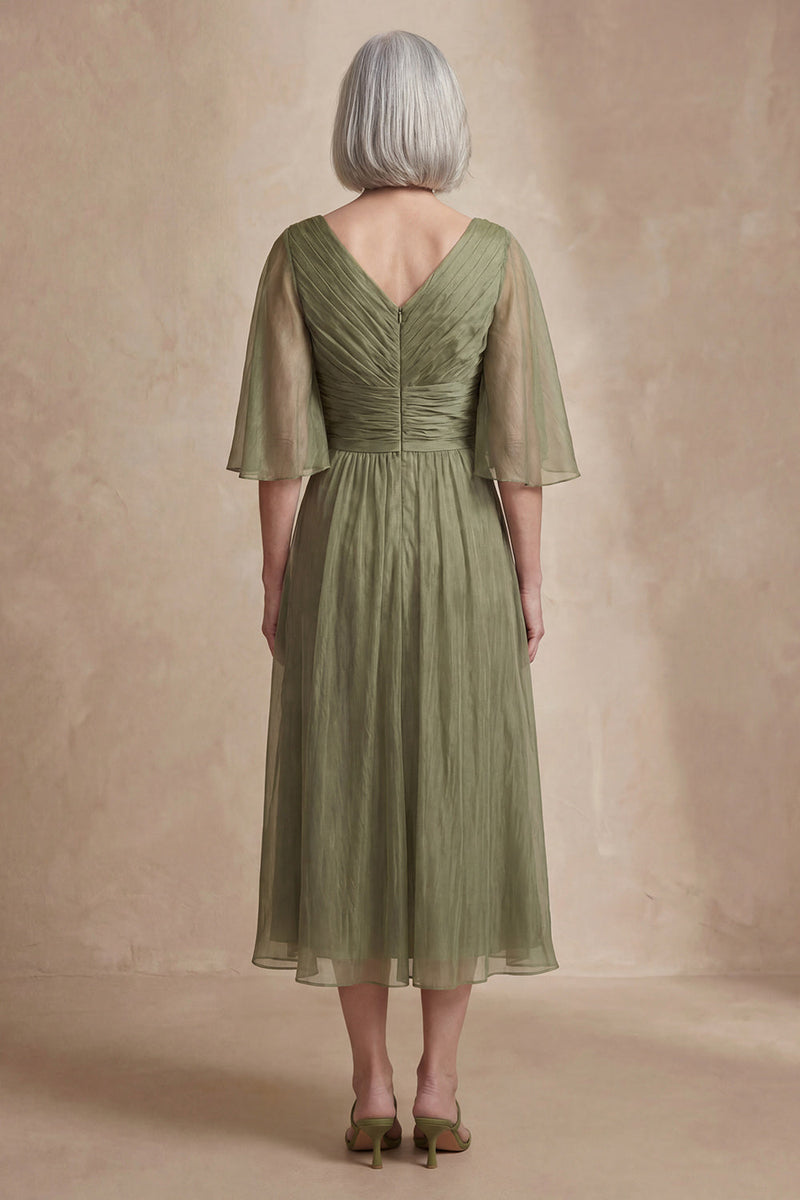 Load image into Gallery viewer, Dusty Sage Flutter Sleeves Long Ruched Mother of the Bride Dress