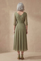 Load image into Gallery viewer, Dusty Sage Long Ruched A Line Mother of the Bride Dress with Sleeves