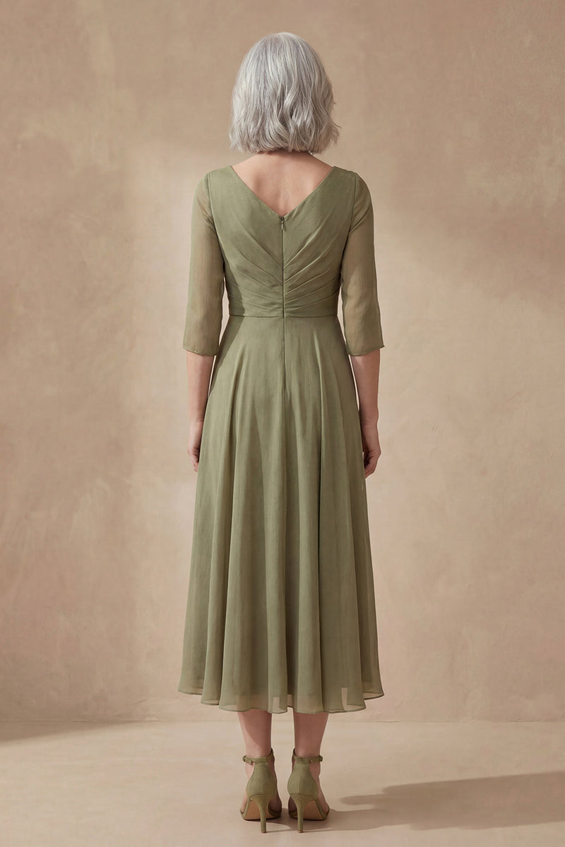 Load image into Gallery viewer, Dusty Sage Long Ruched A Line Mother of the Bride Dress with Sleeves
