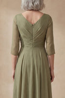Load image into Gallery viewer, Dusty Sage Long Ruched A Line Mother of the Bride Dress with Sleeves