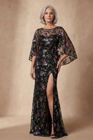 Load image into Gallery viewer, Sparkly Black Sequin Floral Mermaid Long Mother of the Bride Dress with Slit