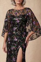 Load image into Gallery viewer, Sparkly Black Sequin Floral Mermaid Long Mother of the Bride Dress with Slit