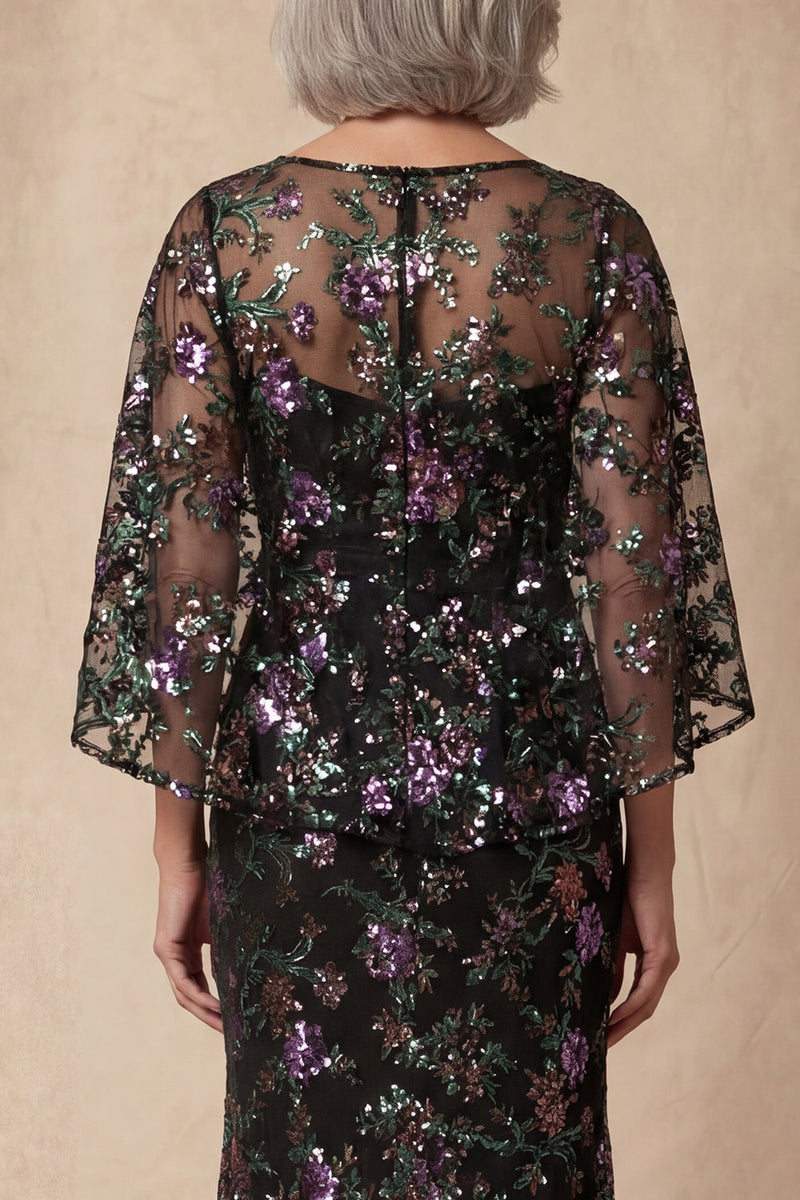 Load image into Gallery viewer, Sparkly Black Sequin Floral Mermaid Long Mother of the Bride Dress with Slit