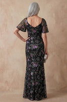 Load image into Gallery viewer, Spakly Black Floral Mermaid Scoop Neck Maxi Mother of the Bride Dress