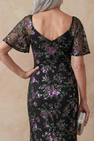 Load image into Gallery viewer, Spakly Black Floral Mermaid Scoop Neck Maxi Mother of the Bride Dress