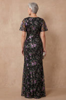 Load image into Gallery viewer, Sparkly Black V Neck Mermaid Sequin Long Mother of the Bride Dress with Slit