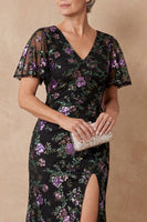 Load image into Gallery viewer, Sparkly Black V Neck Mermaid Sequin Long Mother of the Bride Dress with Slit