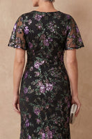 Load image into Gallery viewer, Sparkly Black V Neck Mermaid Sequin Long Mother of the Bride Dress with Slit