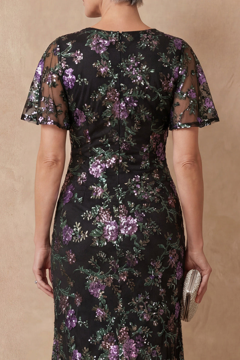 Load image into Gallery viewer, Sparkly Black V Neck Mermaid Sequin Long Mother of the Bride Dress with Slit