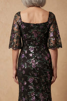 Load image into Gallery viewer, Sparkly Mermaid Square Neck Black Floral Long Mother of the Bride Dress with Sleeves
