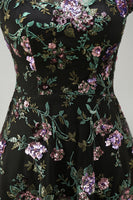Load image into Gallery viewer, Floral Boat Neck Long A Line Sparkly Black Long Mother of the Bride Dress