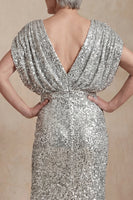 Load image into Gallery viewer, Sparkly Silver V Neck Sequin Mermaid Long Mother of the Bride Dress