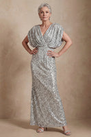 Load image into Gallery viewer, Sparkly Silver V Neck Sequin Mermaid Long Mother of the Bride Dress