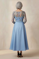 Load image into Gallery viewer, Blue Floral A Line Round Neck Long Mother of the Bride Dress