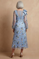 Load image into Gallery viewer, Blue Floral A Line Long Mother of the Bride Dress with Bow