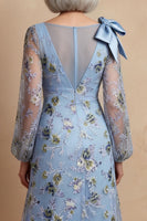 Load image into Gallery viewer, Blue Floral A Line Long Mother of the Bride Dress with Bow