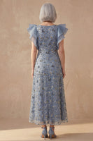 Load image into Gallery viewer, Twilight Floral V Neck A Line Long Mother of the Bride Dress with Ruffles