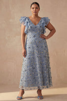 Load image into Gallery viewer, Twilight Floral V Neck A Line Long Mother of the Bride Dress with Ruffles