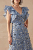 Load image into Gallery viewer, Twilight Floral V Neck A Line Long Mother of the Bride Dress with Ruffles