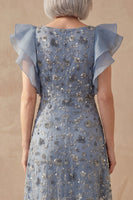 Load image into Gallery viewer, Twilight Floral V Neck A Line Long Mother of the Bride Dress with Ruffles