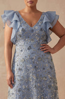 Load image into Gallery viewer, Twilight Floral V Neck A Line Long Mother of the Bride Dress with Ruffles