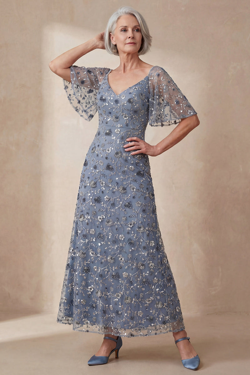 Load image into Gallery viewer, V Neck Twilight A Line Floral Long Mother of the Bride Dress