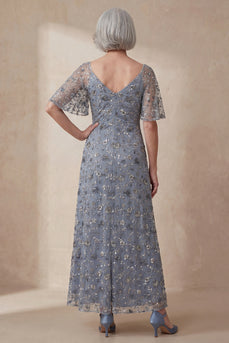 V Neck Twilight A Line Floral Long Mother of the Bride Dress