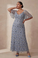 Load image into Gallery viewer, V Neck Twilight A Line Floral Long Mother of the Bride Dress