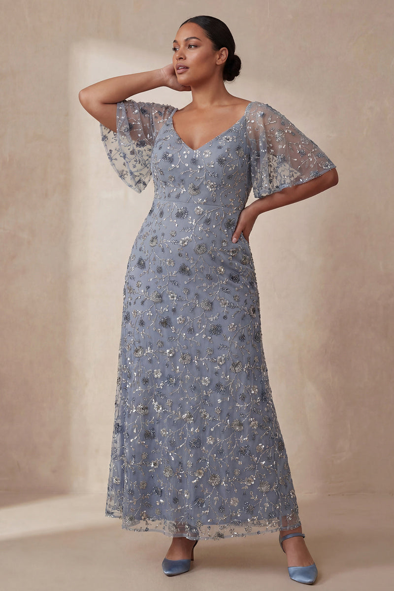 Load image into Gallery viewer, V Neck Twilight A Line Floral Long Mother of the Bride Dress