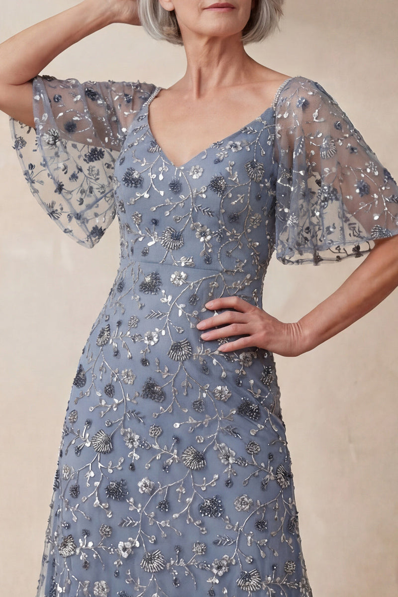 Load image into Gallery viewer, V Neck Twilight A Line Floral Long Mother of the Bride Dress