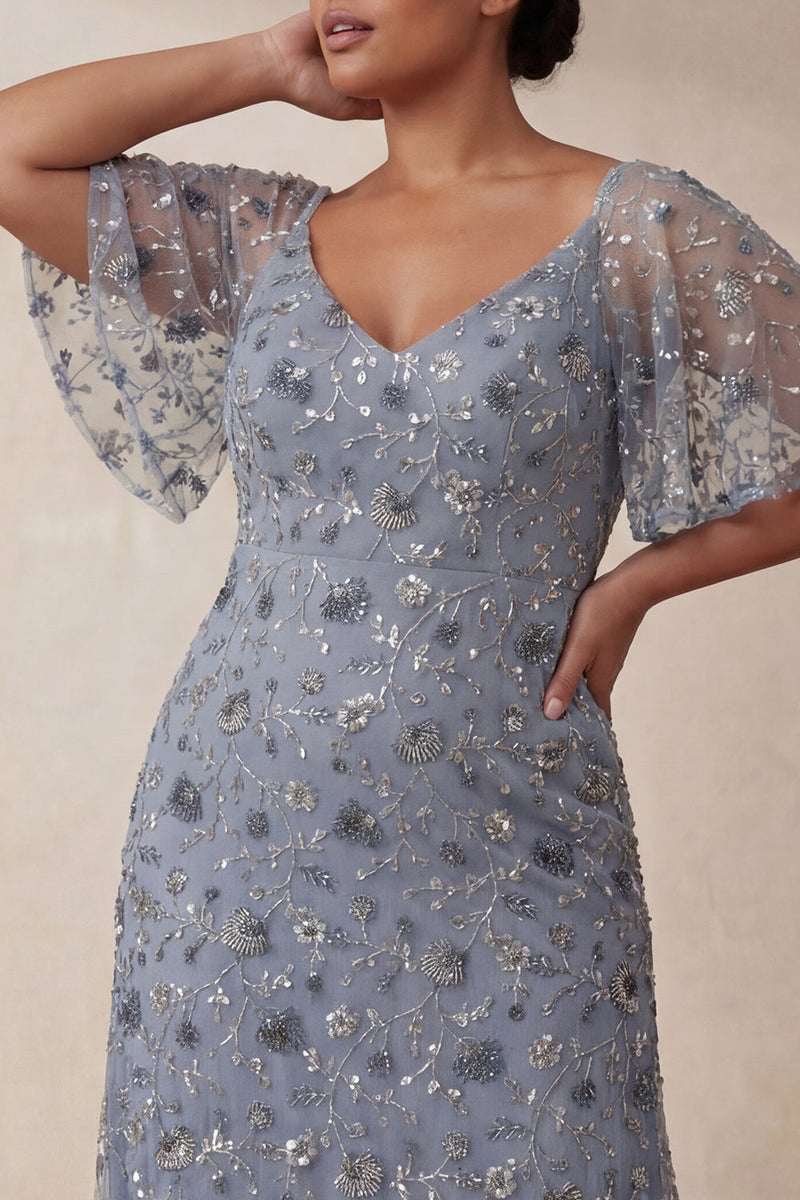 Load image into Gallery viewer, V Neck Twilight A Line Floral Long Mother of the Bride Dress