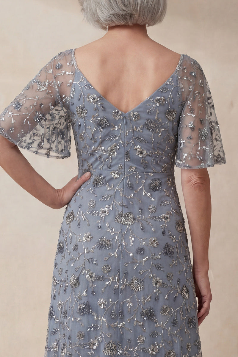 Load image into Gallery viewer, V Neck Twilight A Line Floral Long Mother of the Bride Dress