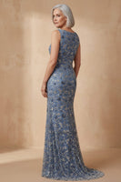 Load image into Gallery viewer, Boat Neck Floral Twilight Mermaid Long Mother of the Bride Dress with Slit
