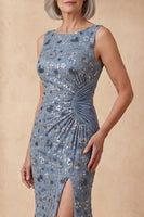 Load image into Gallery viewer, Boat Neck Floral Twilight Mermaid Long Mother of the Bride Dress with Slit