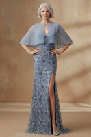 Load image into Gallery viewer, Twilight Mermaid Spaghetti Straps Floral Long Mother of the Bride Dress with Cape
