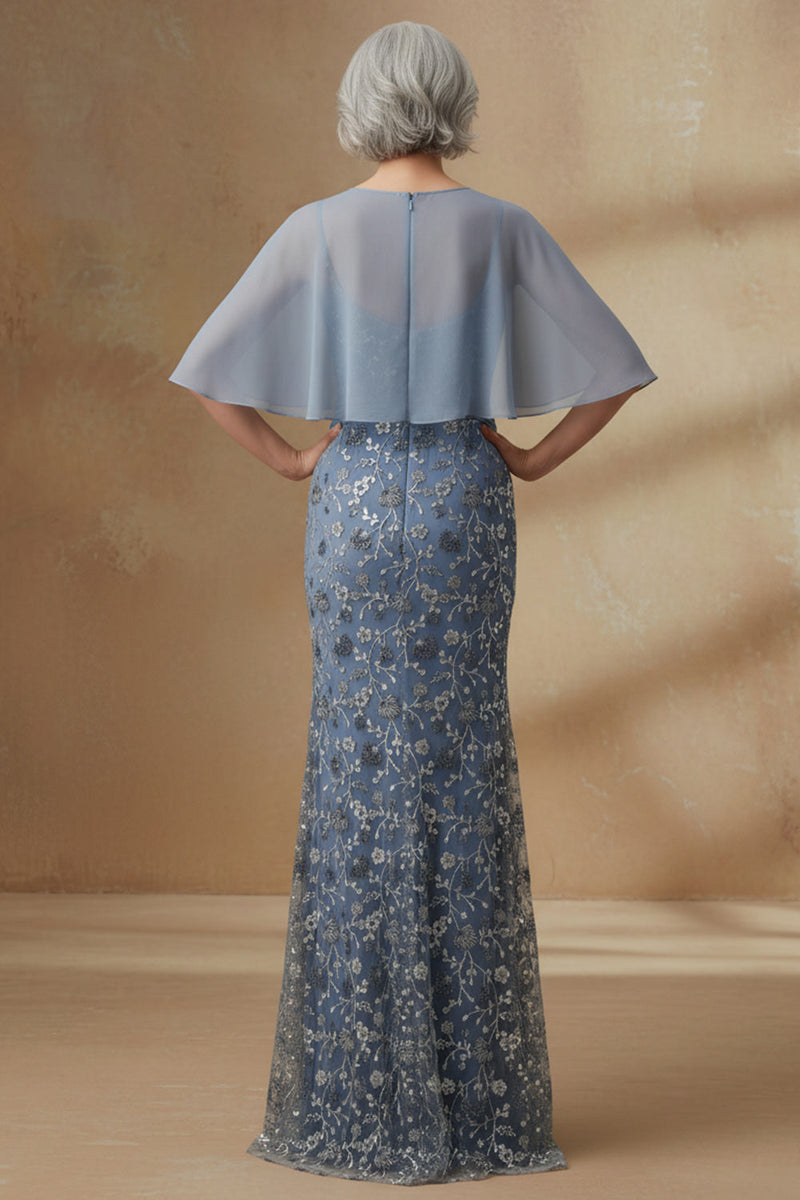 Load image into Gallery viewer, Twilight Mermaid Spaghetti Straps Floral Long Mother of the Bride Dress with Cape