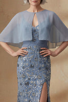 Load image into Gallery viewer, Twilight Mermaid Spaghetti Straps Floral Long Mother of the Bride Dress with Cape