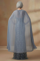 Load image into Gallery viewer, Mermaid Twilight Round Neck Floral Long Mother of the Bride Dress with Cape