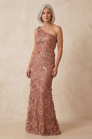 Load image into Gallery viewer, Sparkly Mermaid Desert Rose Floral One Shoulder Long Mother of the Bride Dress